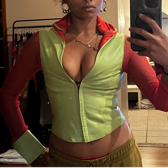 Vintage 1990s JEAN PAUL GAULTIER leather corset fishnet top - Picture 2 of 5